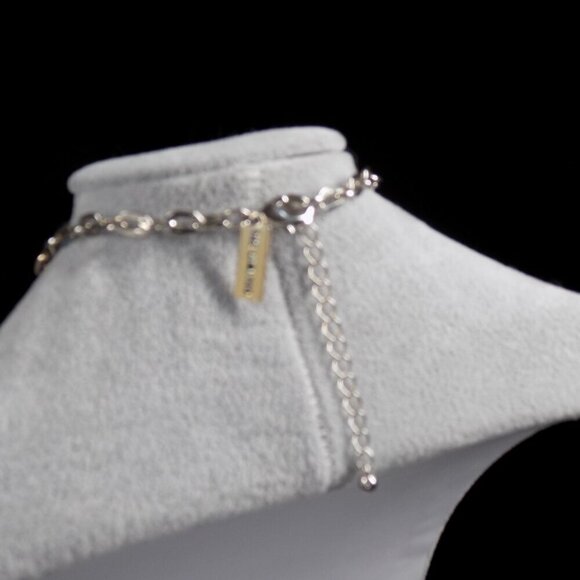 Vintage The Limited Faux White Pearl Shaky Necklace Two-Tone Clear Crystal Beads - Picture 3 of 9